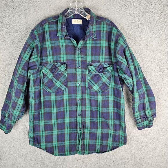LL Bean Jac Shirt Jacket Shacket Flannel Quilt Lined Thinsulate Vintage USA Made - Picture 1 of 9